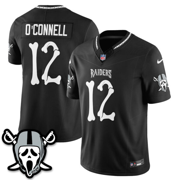 Las Vegas Raiders Aidan O'Connell Ghost Face Edition Vapor Jersey - All Stitched - Black
