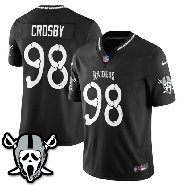 Las Vegas Raiders Maxx Crosby Ghost Face Edition Vapor Jersey - All Stitched - Black