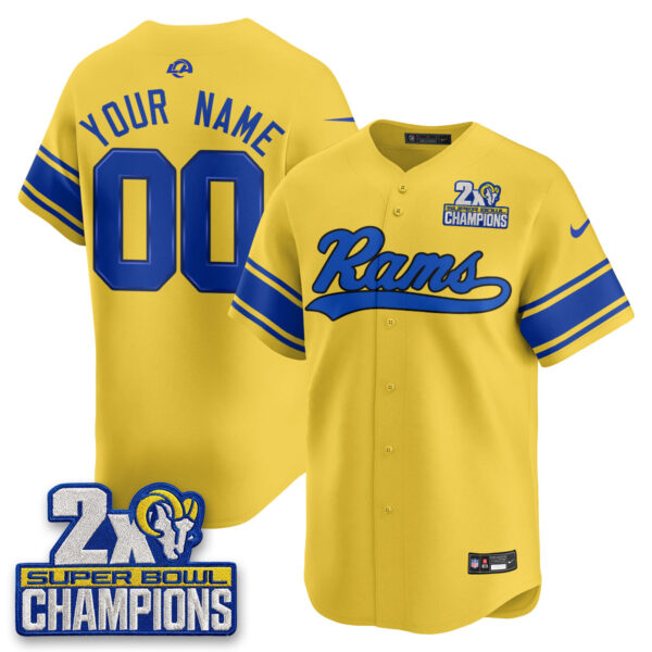 Los Angeles Rams 2X Champs Rivalries Vapor Custom Baseball Jersey - All Stitched - Yellow