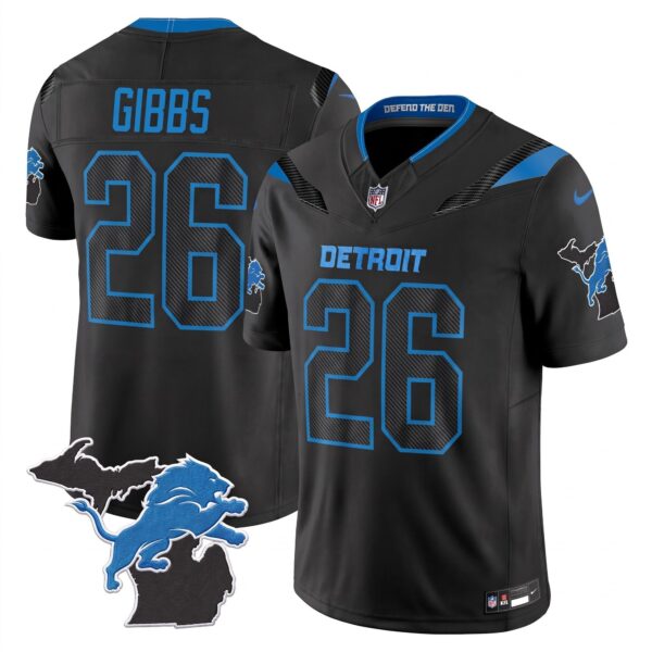 Detroit Lions Jahmyr Gibbs 2026 Michigan Patch Rivalries Vapor Limited Jersey - All Stitched - Black