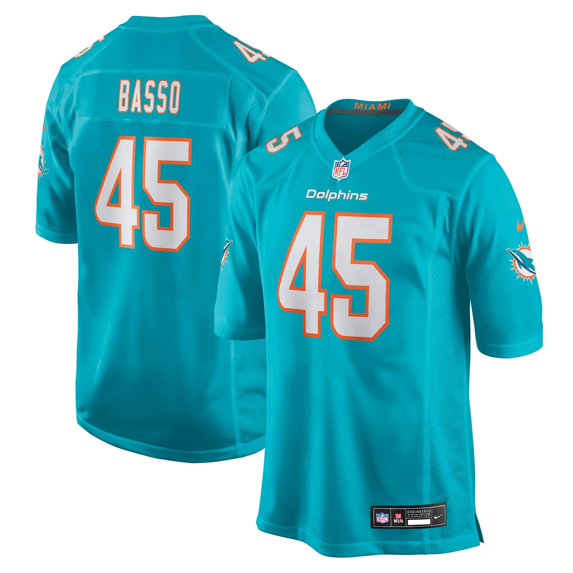 Miami Dolphins Luke Basso Game Jersey - All Stitched - Aqua