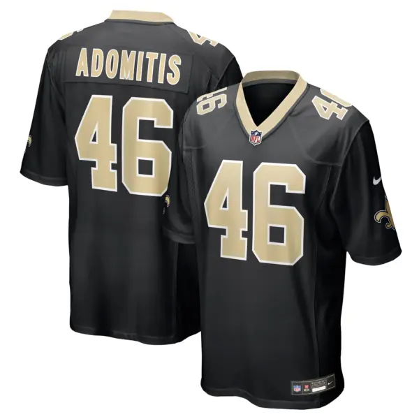 New Orleans Saints Cal Adomitis Game Jersey - All Stitched - Black
