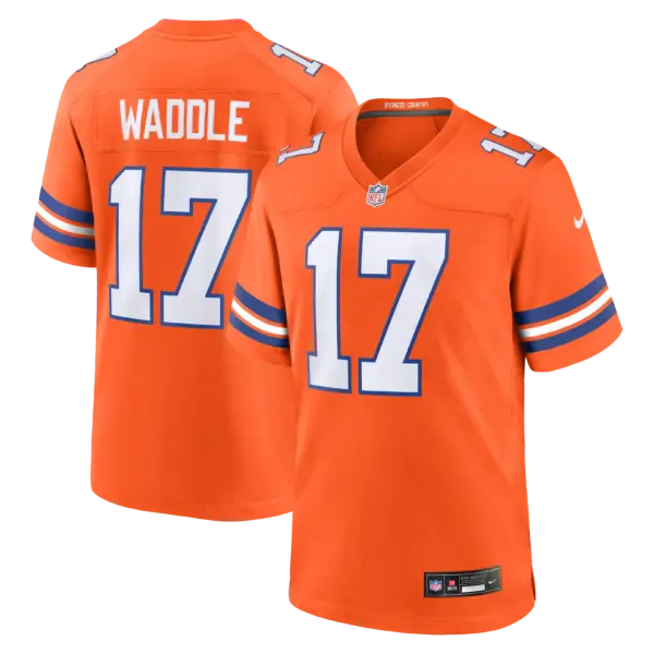 Denver Broncos Jaylen Waddle Alternate Mile High Collection 1977 Throwback Game Jersey - All Stitched - Orange