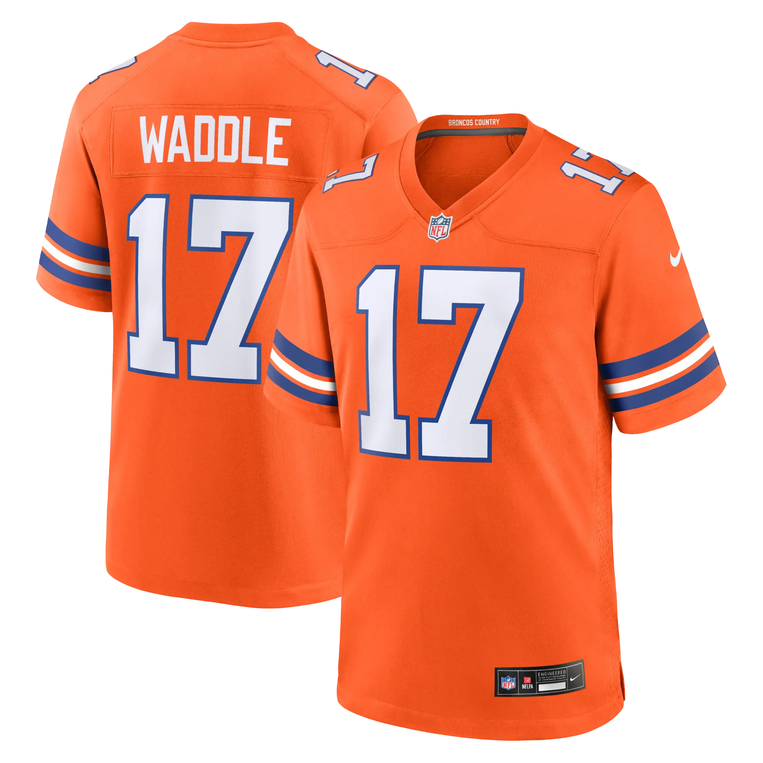 Denver Broncos Jaylen Waddle Alternate Mile High Collection 1977 Throwback Game Jersey - All Stitched - Orange