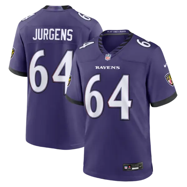 Baltimore Ravens Cam Jurgens Team Game Jersey - All Stitched - Purple