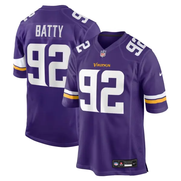 Minnesota Vikings Tyler Batty Team Game Jersey - All Stitched - Purple