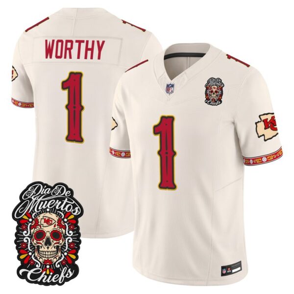 Kansas City Chiefs Xavier Worthy Dia de los Muertos Vapor Limited Jersey - All Stitched - Bone
