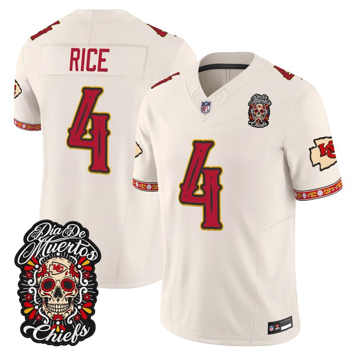 Kansas City Chiefs Rashee Rice Dia de los Muertos Vapor Limited Jersey - All Stitched - Bone