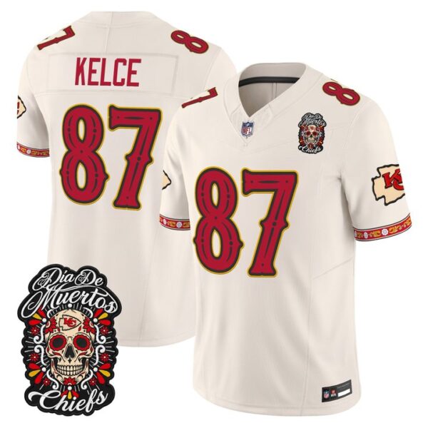 Kansas City Chiefs Travis Kelce Dia de los Muertos Vapor Limited Jersey - All Stitched - Bone
