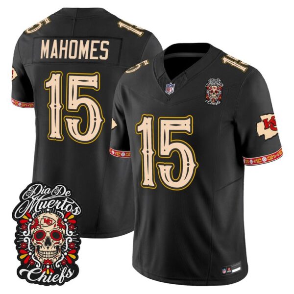 Kansas City Chiefs Patrick Mahomes Dia de los Muertos Vapor Limited Jersey - All Stitched - Black