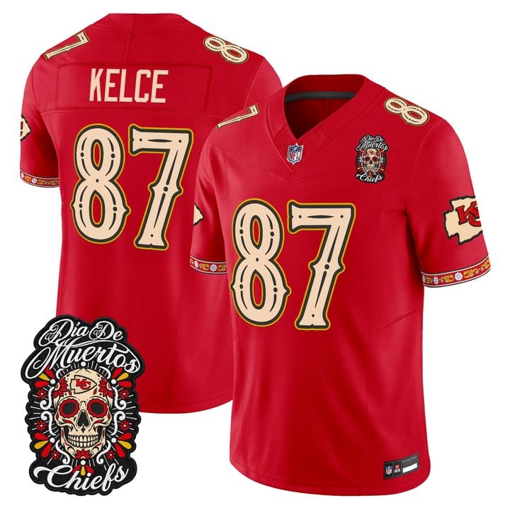 Kansas City Chiefs Travis Kelce Dia de los Muertos Vapor Limited Jersey - All Stitched - Red