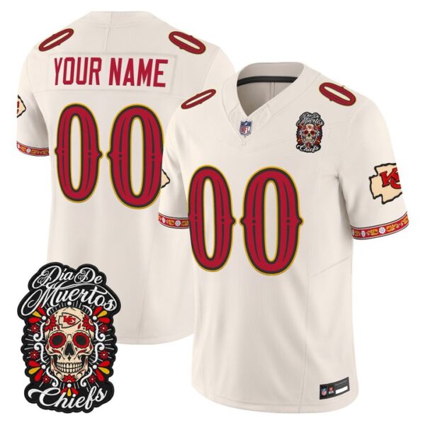 Kansas City Chiefs Dia de los Muertos Vapor Limited Custom Jersey - All Stitched - Bone