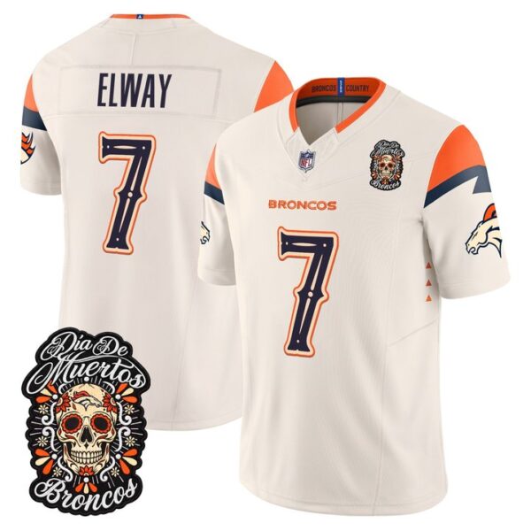 Denver Broncos John Elway Dia de los Muertos Vapor Limited Jersey - All Stitched - Bone