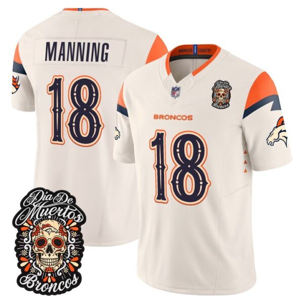Denver Broncos Peyton Manning Dia de los Muertos Vapor Limited Jersey - All Stitched - Bone