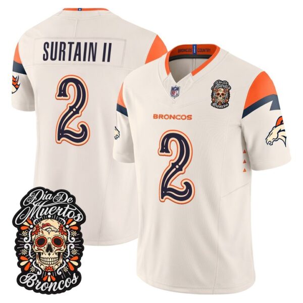 Denver Broncos Patrick Surtain II Dia de los Muertos Vapor Limited Jersey - All Stitched - Bone