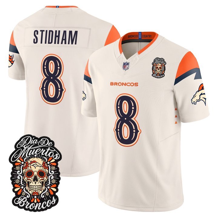 Denver Broncos Jarrett Stidham Dia de los Muertos Vapor Limited Jersey - All Stitched - Bone