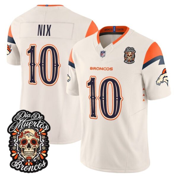 Denver Broncos Bo Nix Dia de los Muertos Vapor Limited Jersey - All Stitched - Bone