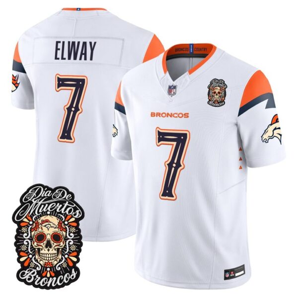 Denver Broncos John Elway Dia de los Muertos Vapor Limited Jersey - All Stitched - White