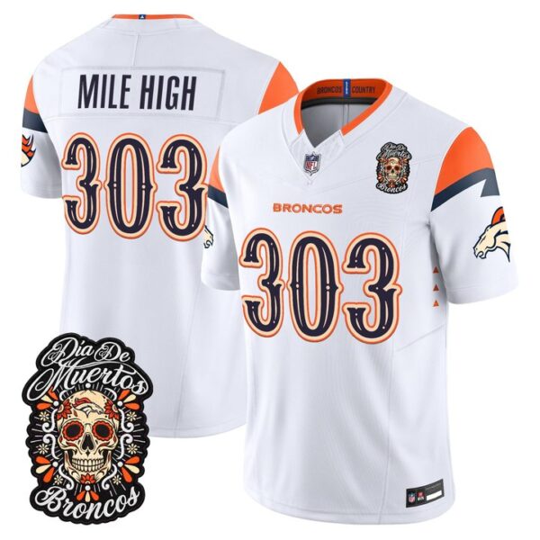 Denver Broncos Mile High 303 Dia de los Muertos Vapor Limited Jersey - All Stitched - White