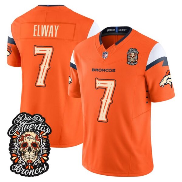 Denver Broncos John Elway Dia de los Muertos Vapor Limited Jersey - All Stitched - Orange