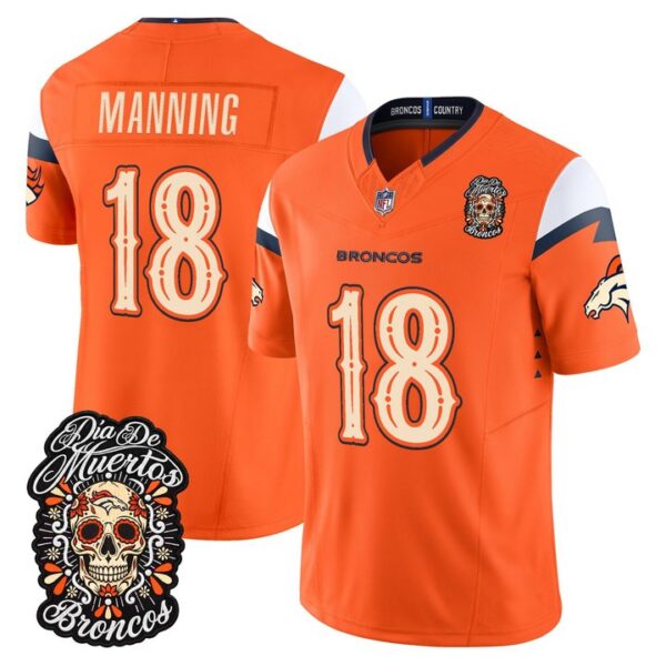 Denver Broncos Peyton Manning Dia de los Muertos Vapor Limited Jersey - All Stitched - Orange