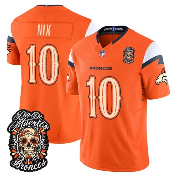 Denver Broncos Bo Nix Dia de los Muertos Vapor Limited Jersey - All Stitched - Orange
