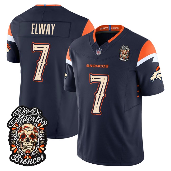 Denver Broncos John Elway Dia de los Muertos Vapor Limited Jersey - All Stitched - Navy