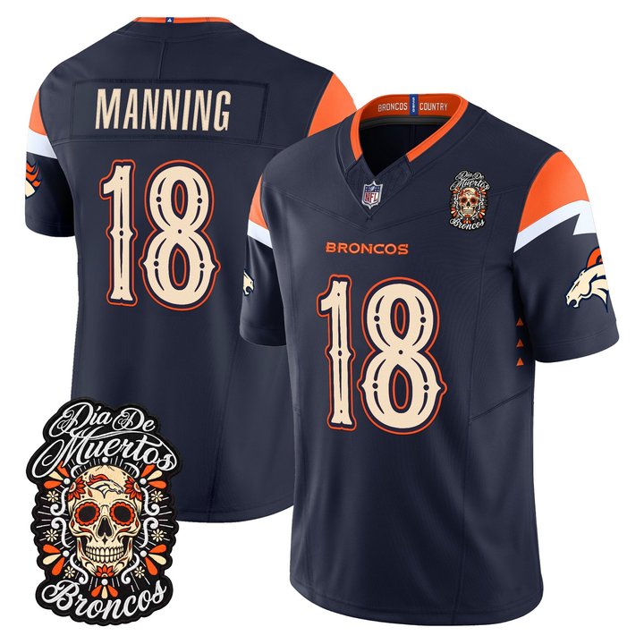 Denver Broncos Peyton Manning Dia de los Muertos Vapor Limited Jersey - All Stitched - Navy