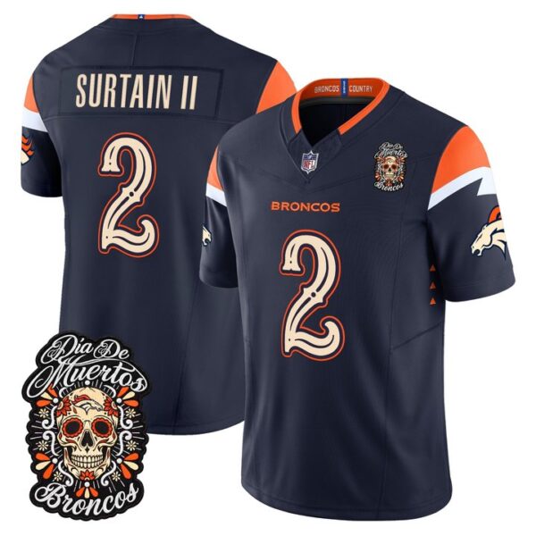 Denver Broncos Patrick Surtain II Dia de los Muertos Vapor Limited Jersey - All Stitched - Navy