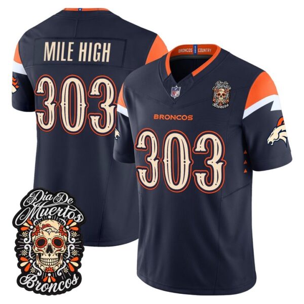 Denver Broncos Mile High 303 Dia de los Muertos Vapor Limited Jersey - All Stitched - Navy