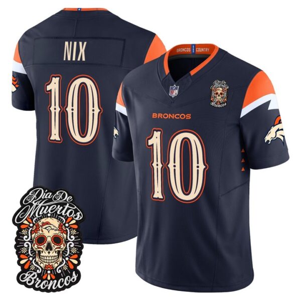 Denver Broncos Bo Nix Dia de los Muertos Vapor Limited Jersey - All Stitched - Navy