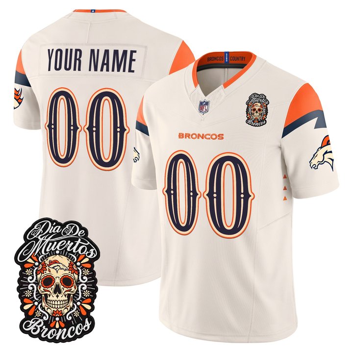 Denver Broncos Dia de los Muertos Vapor Limited Custom Jersey - All Stitched - Bone