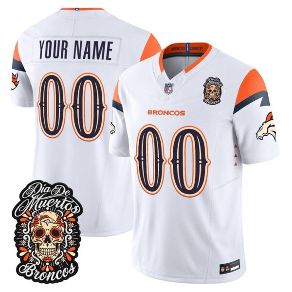 Denver Broncos Dia de los Muertos Vapor Limited Custom Jersey - All Stitched - White