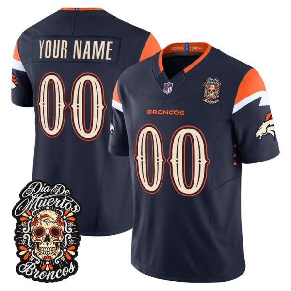 Denver Broncos Dia de los Muertos Vapor Limited Custom Jersey - All Stitched - Navy