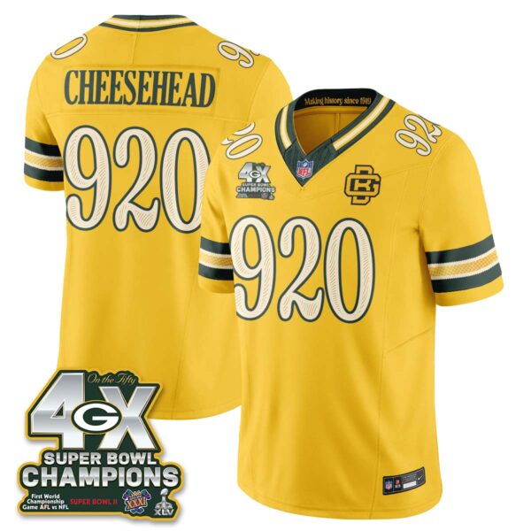 Green Bay Packers Cheesehead 2026 Rivalries 4X Champs Vapor Jersey - All Stitched - Yellow