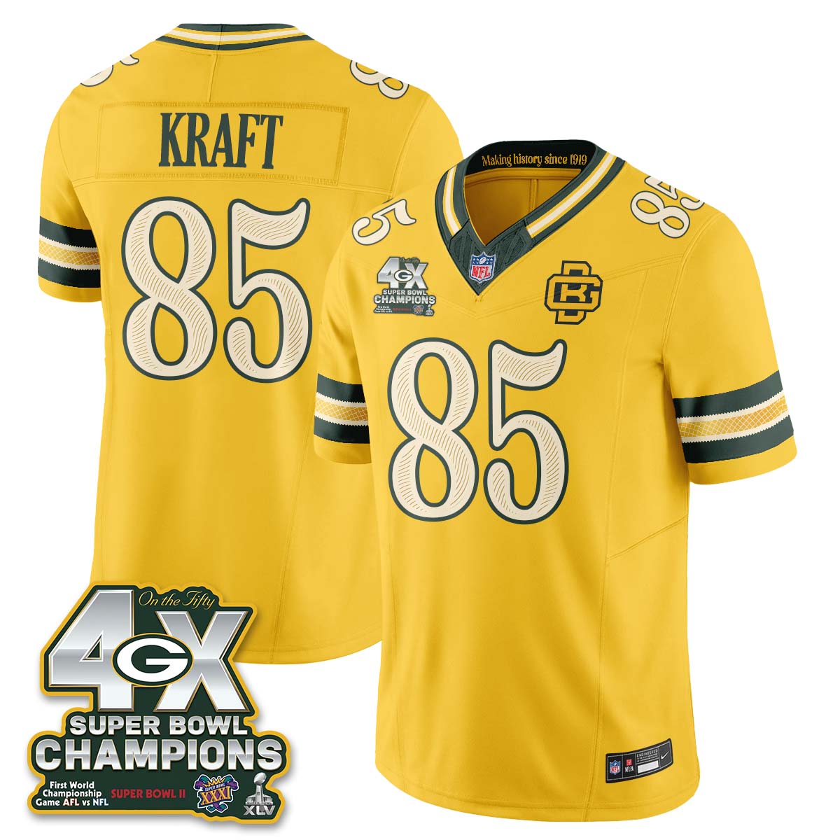 Green Bay Packers Tucker Kraft 2026 Rivalries 4X Champs Vapor Jersey - All Stitched - Yellow