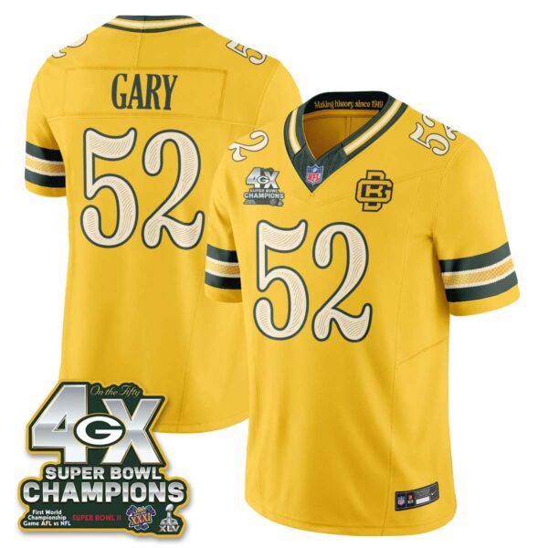 Green Bay Packers Rashan Gary 2026 Rivalries 4X Champs Vapor Jersey - All Stitched - Yellow