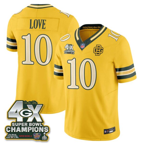 Green Bay Packers Jordan Love 2026 Rivalries 4X Champs Vapor Jersey - All Stitched - Yellow