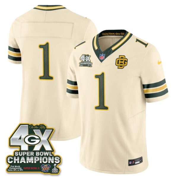 Green Bay Packers Team 2026 Rivalries 4X Champs Vapor Jersey - All Stitched - Cream