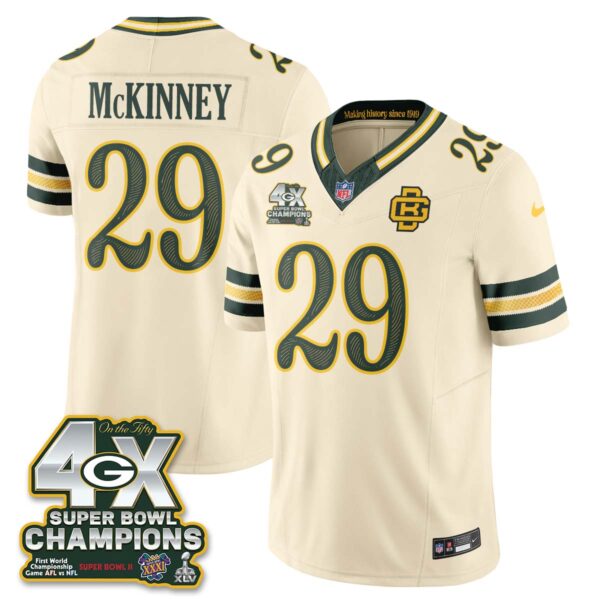 Green Bay Packers Xavier McKinney 2026 Rivalries 4X Champs Vapor Jersey - All Stitched - Cream