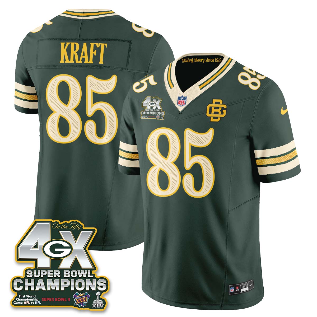 Green Bay Packers Tucker Kraft 2026 Rivalries 4X Champs Vapor Jersey - All Stitched - Rivalries