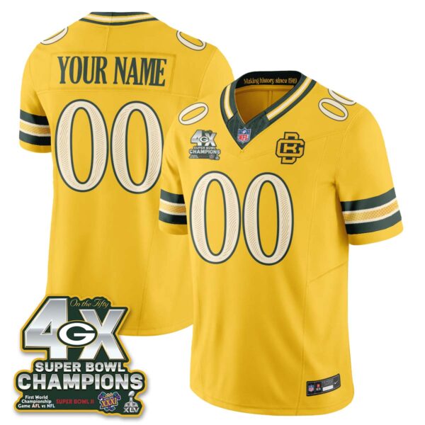 Green Bay Packers 2026 Rivalries 4X Champs Vapor Custom Jersey - All Stitched - Yellow