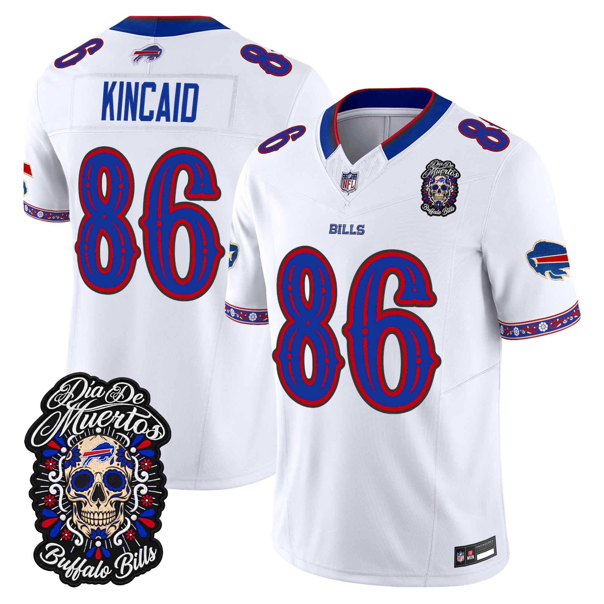 Buffalo Bills Dalton Kincaid Dia de los Muertos Vapor Limited Jersey - All Stitched - White