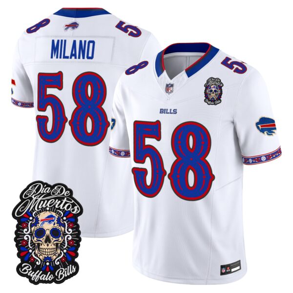 Buffalo Bills Matt Milano Dia de los Muertos Vapor Limited Jersey - All Stitched - White