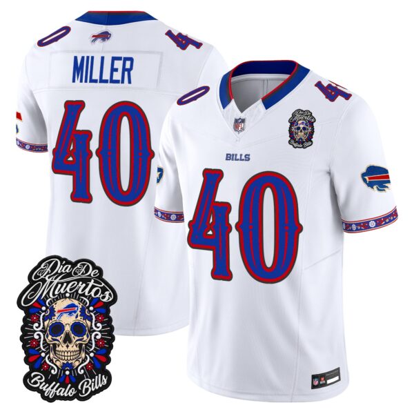 Buffalo Bills Von Miller Dia de los Muertos Vapor Limited Jersey - All Stitched - White