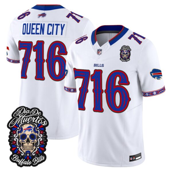Buffalo Bills Queen City 716 Dia de los Muertos Vapor Limited Jersey - All Stitched - White