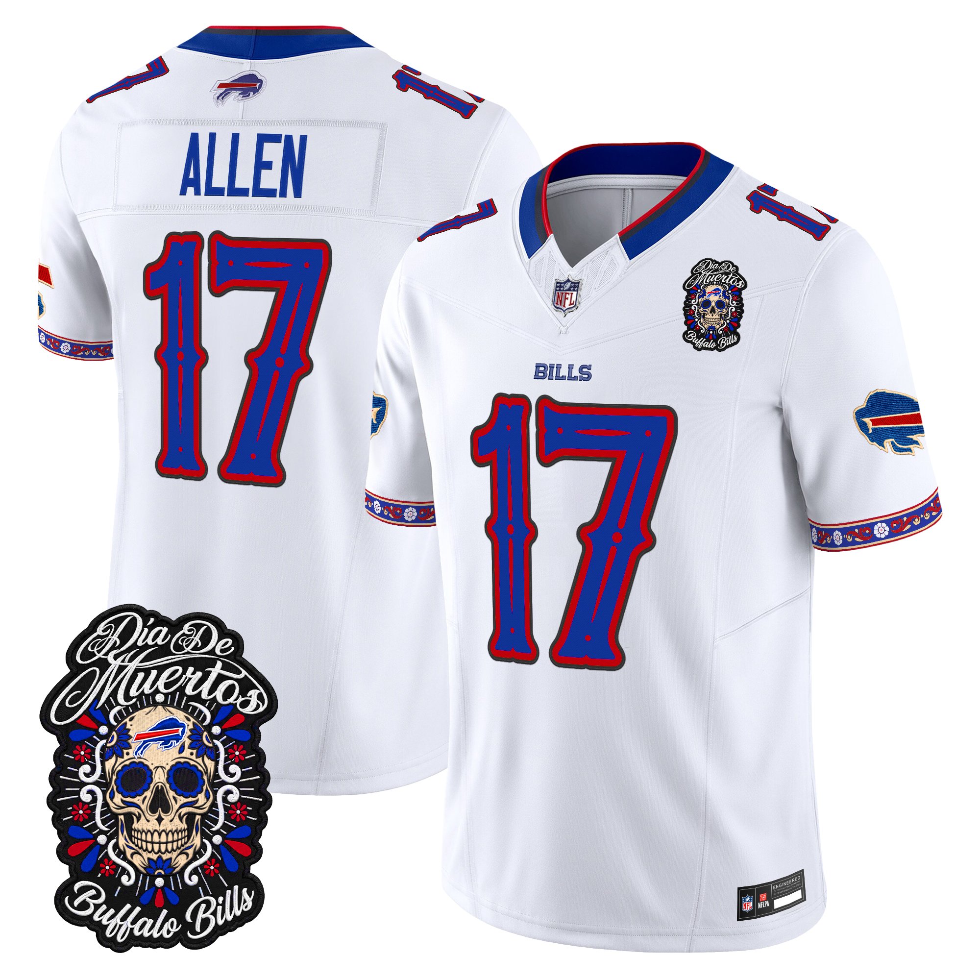 Buffalo Bills Josh Allen Dia de los Muertos Vapor Limited Jersey - All Stitched - White