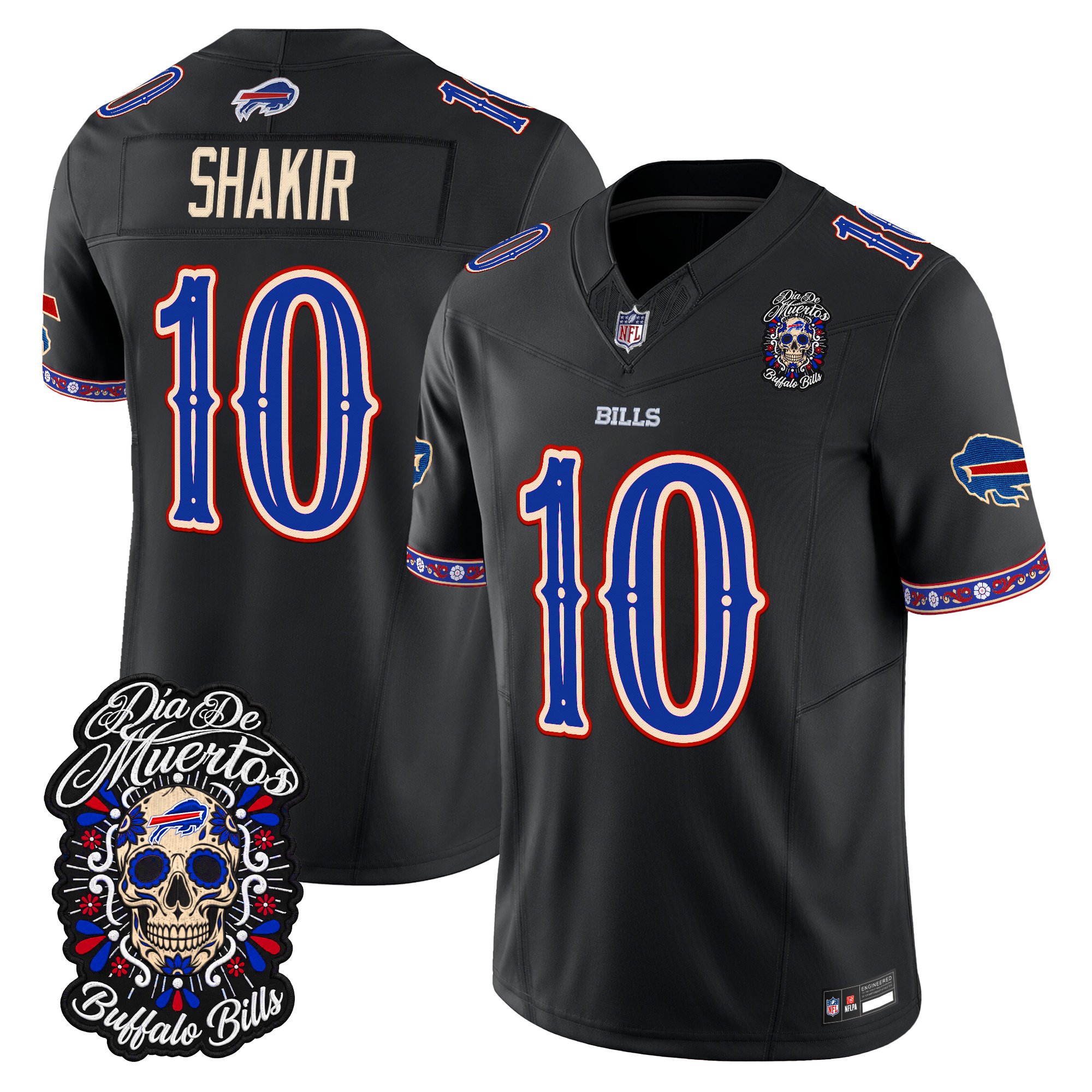 Buffalo Bills Khalil Shakir Dia de los Muertos Vapor Limited Jersey - All Stitched - Black