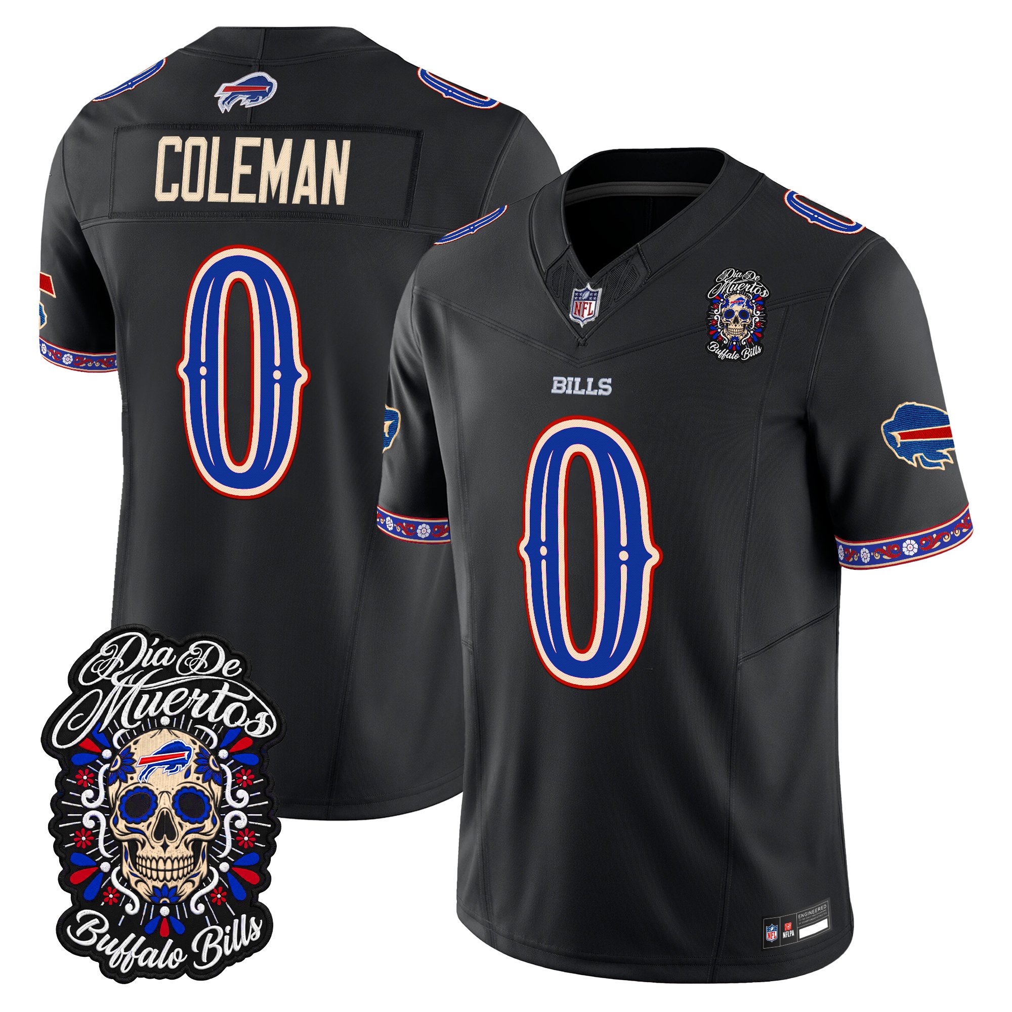 Buffalo Bills Keon Coleman Dia de los Muertos Vapor Limited Jersey - All Stitched - Black