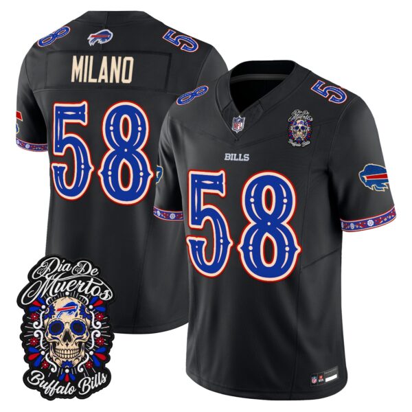 Buffalo Bills Matt Milano Dia de los Muertos Vapor Limited Jersey - All Stitched - Black